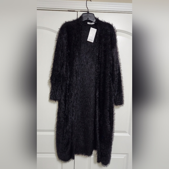 Mango Sweaters - MANGO Faux Fur Black Long Cardigan Size XS